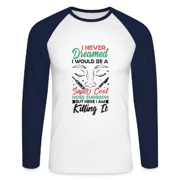 Cool Nose Surgeon Rhinoplastie Nez cosmétique - T-shirt baseball manches longues Homme - blanc/marine - Devant - Nik (191cm)
