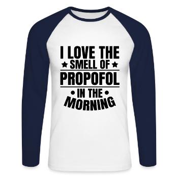 Odeur de propofol Anesthésiste Anesthésie - T-shirt baseball manches longues Homme - blanc/marine - Devant - Nik (191cm)