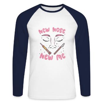 New Nose New Me Rhinoplasty Cosmetic - Unisex Long Sleeve Baseball T-Shirt - white/navy - Front - Nik (191cm)