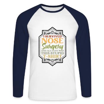 Rhinoplastie Esthétique Drôle Chirurgie du Nez - T-shirt baseball manches longues Homme - blanc/marine - Devant - Nik (191cm)