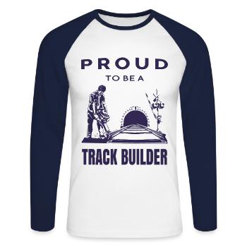 Fier constructeur de chenilles - T-shirt baseball manches longues Homme - blanc/marine - Devant - Nik (191cm)
