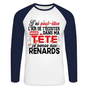Renard Roux Animal Cadeau Humour Forêt Nature - T-shirt baseball manches longues Homme - blanc/marine - Devant - Nik (191cm)