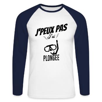 J'peux pas j'ai plongée - T-shirt baseball manches longues Homme - blanc/marine - Devant - Nik (191cm)