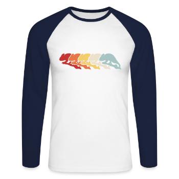 Lézard Reptile Animal de compagnie Caméléon Vintage - T-shirt baseball manches longues Homme - blanc/marine - Devant - Nik (191cm)