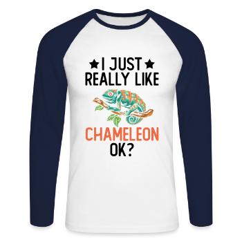 I like Chameleon Lizard Reptile Pet just very much - Unisex Long Sleeve Baseball T-Shirt - white/navy - Front - Nik (191cm)