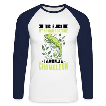 Human Costume Chameleon Lizard Reptile - Unisex Long Sleeve Baseball T-Shirt - white/navy - Front - Nik (191cm)
