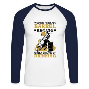 Barrel Racing Drink Bière Rodéo Sports équestres - T-shirt baseball manches longues Homme - blanc/marine - Devant - Nik (191cm)