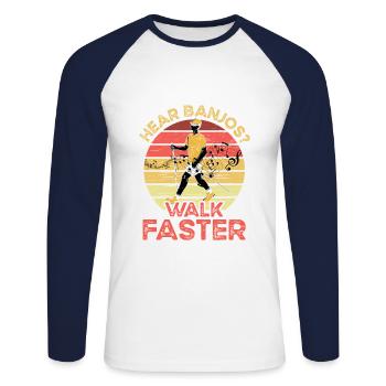 Hören Sie Banjos Schneller Gehen Musiker Gitarre - Unisex Baseballshirt langarm - Weiß/Navy - Vorne - Nik (191cm)