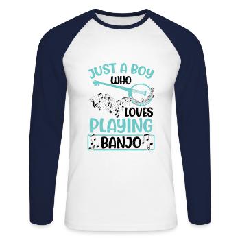 Junge, Der Gerne Banjo-musiker-gitarre Spielt - Unisex Baseballshirt langarm - Weiß/Navy - Vorne - Nik (191cm)