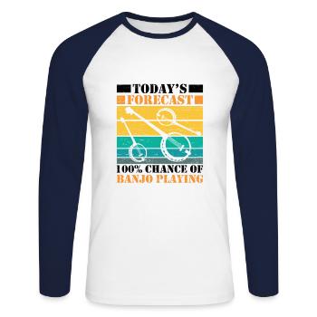 Today Forecast Banjo Musician Playing Guitar - Unisex Long Sleeve Baseball T-Shirt - white/navy - Front - Nik (191cm)