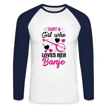 Mädchen, Das Gerne Banjo-musiker-gitarre Spielt - Unisex Baseballshirt langarm - Weiß/Navy - Vorne - Nik (191cm)