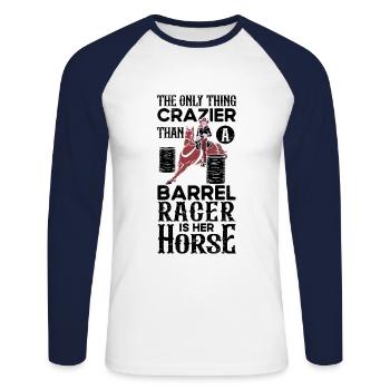 Barrel Racing Rodeo Reitpferd Barrel Racer - Unisex Baseballshirt langarm - Weiß/Navy - Vorne - Nik (191cm)