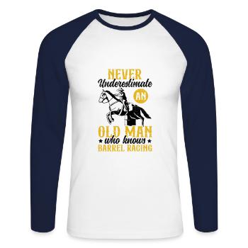 Old Man Barrel Racing Rodeo Reiterpferd - Unisex Baseballshirt langarm - Weiß/Navy - Vorne - Nik (191cm)