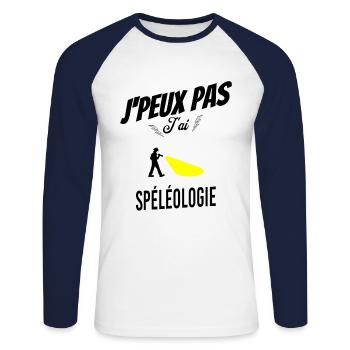 J'peux pas j'ai spéléologie - T-shirt baseball manches longues Homme - blanc/marine - Devant - Nik (191cm)