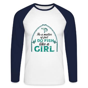Je pêche comme une fille Rod Fisher Fish Fisherman - T-shirt baseball manches longues Homme - blanc/marine - Devant - Nik (191cm)