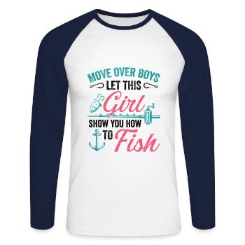Pêche Filles Rod Fisher Poisson Pêcheur Pêche - T-shirt baseball manches longues Homme - blanc/marine - Devant - Nik (191cm)