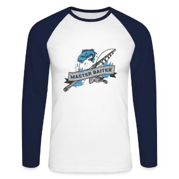 Maître appâteur canne pêcheur pêche pêche - T-shirt baseball manches longues Homme - blanc/marine - Devant - Nik (191cm)
