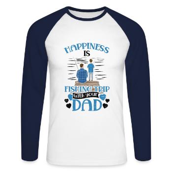 Le bonheur, c’est le voyage de pêche Fisher Fish Fisherman - T-shirt baseball manches longues Homme - blanc/marine - Devant - Nik (191cm)