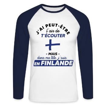La finlande c'est génial - T-shirt baseball manches longues Homme - blanc/marine - Devant - Nik (191cm)