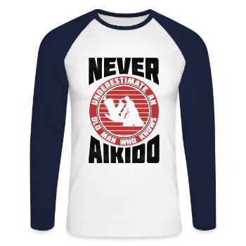 Aikido Old Man Japan Taekwondo Karate Martial Arts - Unisex Long Sleeve Baseball T-Shirt - white/navy - Front - Nik (191cm)
