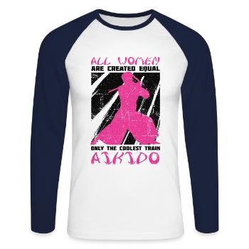 Aikido Women Japan Taekwondo Karate Martial Arts - Unisex Long Sleeve Baseball T-Shirt - white/navy - Front - Nik (191cm)