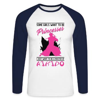Aikido Girls Japan Taekwondo Karate Martial Arts - Unisex Long Sleeve Baseball T-Shirt - white/navy - Front - Nik (191cm)
