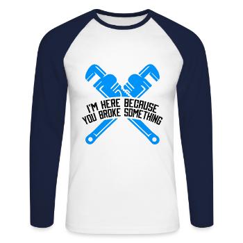 Funny pipe installation Pipefitter Pipes - Unisex Long Sleeve Baseball T-Shirt - white/navy - Front - Nik (191cm)