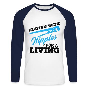 Pipe installation Pipe installer pipes - Unisex Long Sleeve Baseball T-Shirt - white/navy - Front - Nik (191cm)
