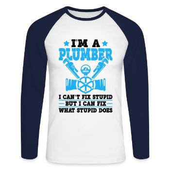Funny Plumber Pipefitter Pipefitting - Unisex Long Sleeve Baseball T-Shirt - white/navy - Front - Nik (191cm)