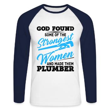 Klempnerinnen Pipefitter Pipes Pipefitting - Unisex Baseballshirt langarm - Weiß/Navy - Vorne - Nik (191cm)