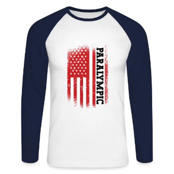 Jeu sportif des athlètes paralympiques des États-Unis - T-shirt baseball manches longues Homme - blanc/marine - Devant - Nik (191cm)