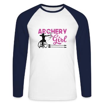 Tir à l’arc féminin-paralympique - T-shirt baseball manches longues Homme - blanc/marine - Devant - Nik (191cm)