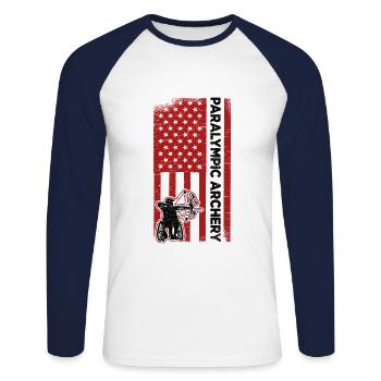 USA Archery Athlete Sport Game - T-shirt baseball manches longues Homme - blanc/marine - Devant - Nik (191cm)