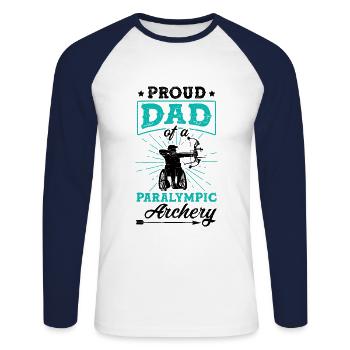 Proud Dad Archery Athlete Sport Game - T-shirt baseball manches longues Homme - blanc/marine - Devant - Nik (191cm)
