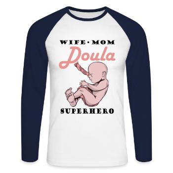 Ehefrau Mutter Doula Hebamme - Unisex Baseballshirt langarm - Weiß/Navy - Vorne - Nik (191cm)
