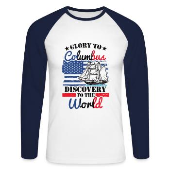 Ehre Sei Kolumbus 1942 Amerikanisches Italienisch - Unisex Baseballshirt langarm - Weiß/Navy - Vorne - Nik (191cm)