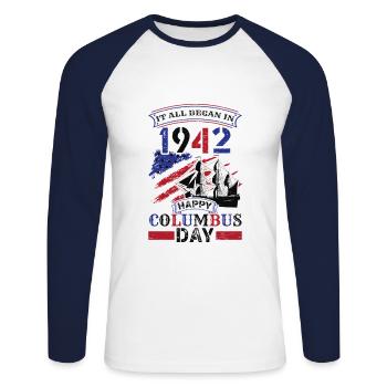 Columbus Day 1942 Amerikanischer Italiener - Unisex Baseballshirt langarm - Weiß/Navy - Vorne - Nik (191cm)
