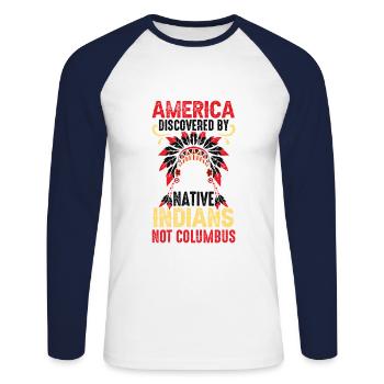 L’Amérique découverte par les Indiens en 1942 Anti - T-shirt baseball manches longues Homme - blanc/marine - Devant - Nik (191cm)