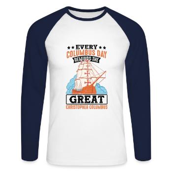 Great Christopher Columbus Day 1942 Americans - Unisex Long Sleeve Baseball T-Shirt - white/navy - Front - Nik (191cm)