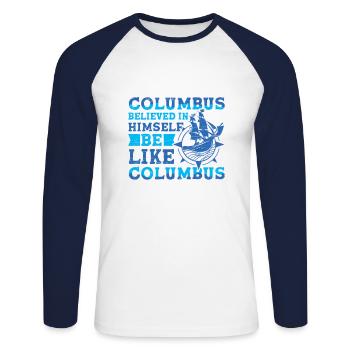 Columbus Glauben 1942 Amerikanischen - Unisex Baseballshirt langarm - Weiß/Navy - Vorne - Nik (191cm)