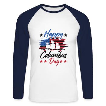 Columbus Day 1942 Us-amerikanischer Italiener - Unisex Baseballshirt langarm - Weiß/Navy - Vorne - Nik (191cm)