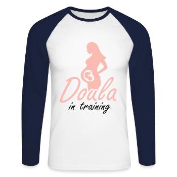 Doula In Training Midwife - Unisex Long Sleeve Baseball T-Shirt - white/navy - Front - Nik (191cm)