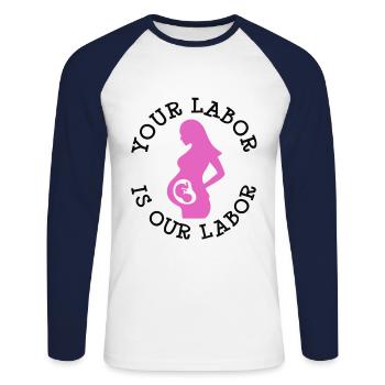 Notre sage-femme obstétrique - T-shirt baseball manches longues Homme - blanc/marine - Devant - Nik (191cm)