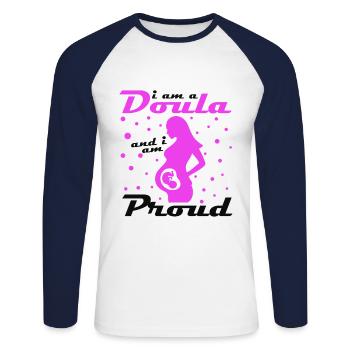 Je suis sage-femme doula - T-shirt baseball manches longues Homme - blanc/marine - Devant - Nik (191cm)