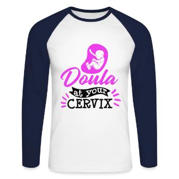 Doula Bei Ihrer Cervix Hebamme - Unisex Baseballshirt langarm - Weiß/Navy - Vorne - Nik (191cm)