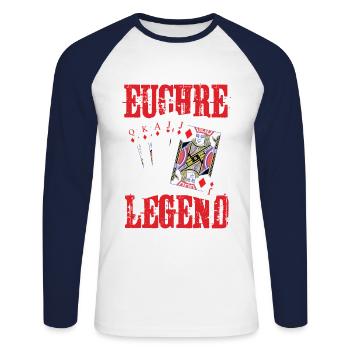 Euchre Legend Euchre Jeu de cartes Euchre - T-shirt baseball manches longues Homme - blanc/marine - Devant - Nik (191cm)