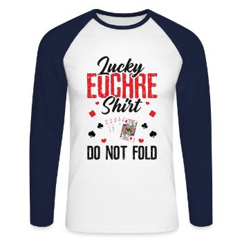 Lucky Euchre ne se plie pas - Euchre Player Card - T-shirt baseball manches longues Homme - blanc/marine - Devant - Nik (191cm)