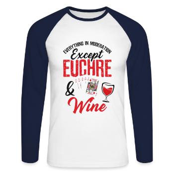 Une journée sans Euchre - Euchre Player Card Game - T-shirt baseball manches longues Homme - blanc/marine - Devant - Nik (191cm)