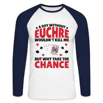 Une journée sans Euchre - Euchre Player Card Game - T-shirt baseball manches longues Homme - blanc/marine - Devant - Nik (191cm)