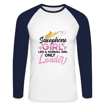 Saxophon Musikerin Jazzmusiker - Unisex Baseballshirt langarm - Weiß/Navy - Vorne - Nik (191cm)